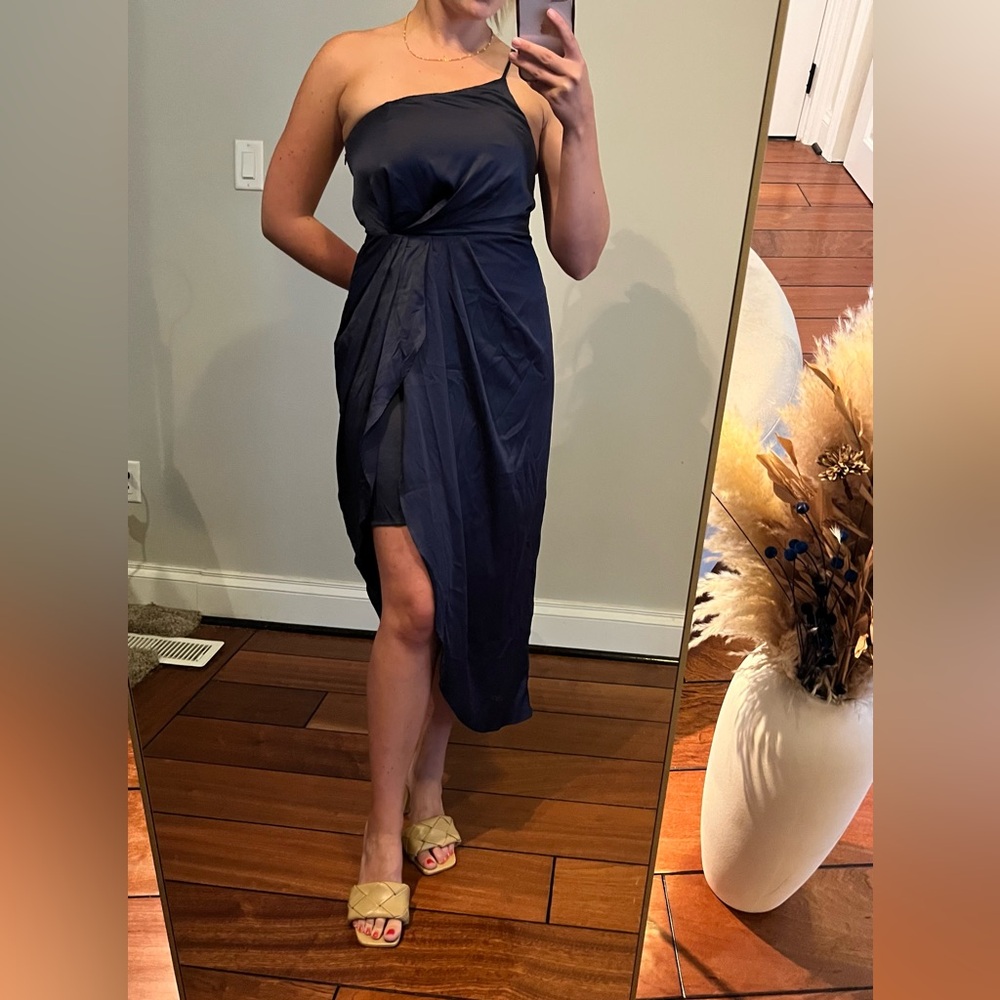 Elegant Navy Blue Asymmetrical Dress